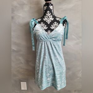 Vintage Victoria's Secret Baby Doll Blue  Crushed Velvet Ribbon Tie Mini Dress S